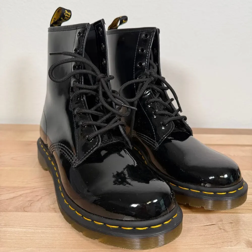 Dr Martens 11821 Patent Leather Combat Boots Black Womens 11 Mens 9.5